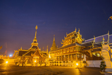 Wat Den Sari Sri Muaeng Kaen in Mae Tang Chiang Mai. Beautiful with Thai and Burmese Buddhism architecture and guarding animal sculptures at staircases. One of the should see temple in Chiang Mai.