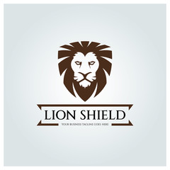 Lion shield logo design template. Vector illustration
