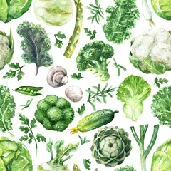 Fototapete Küche Grünes Gemüse nahtloses Muster