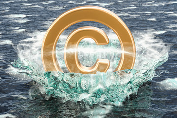 Copyright symbol in the sea. 3D rendering