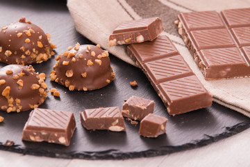 Chocolate truffles with caramel cream filling. 