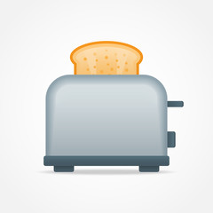 Toaster with slice of toast bread isolated on white background. Vector illustration.