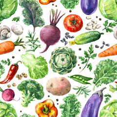 Watercolor Vegetables Seamless Pattern