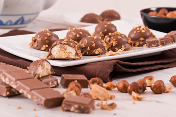 Chocolate truffles with caramel cream filling. 