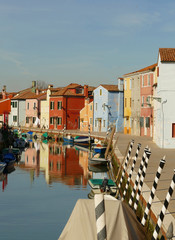 Italy, Venice, colorful houses on a canal on the island of Burano