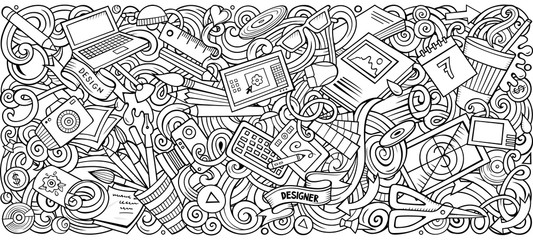 Obraz premium Cartoon vector doodles Art and Design horizontal stripe illustration