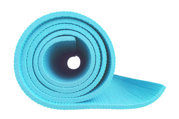 Half rolled yoga mat isolated on white background. Fitness and health. Yoga and pilates. Exercise...