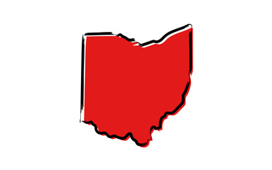 Stylized red sketch map of Ohio - obrazy, fototapety, plakaty