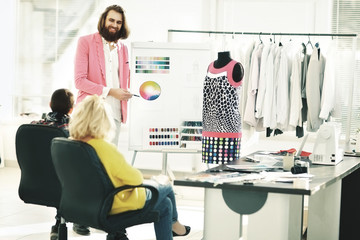 the modern designer works on new models in apparel creative Studio