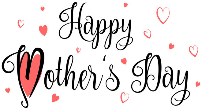 Happy mother's day calligraphy red hearts
