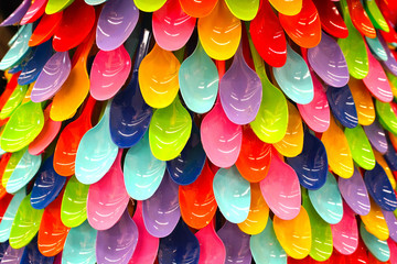 Colorful plastic spoons in a row