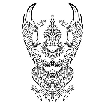 Garuda, bird of Vishnu. Vector illustration.
