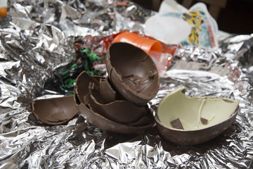 Chocolate easter eggs on silver paper.jpg