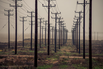 powerlines crossing a field in Ptolemaidaa greece