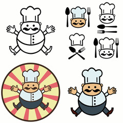 cartoon decorative cook.Set of four illustrations