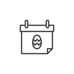 Calendar with easter egg outline icon. linear style sign for mobile concept and web design. Easter holiday day simple line vector icon. Symbol, logo illustration. Pixel perfect vector graphics