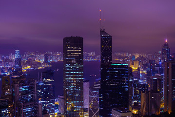 beautiful night view of Hong Kong, river, tall, modern buildings