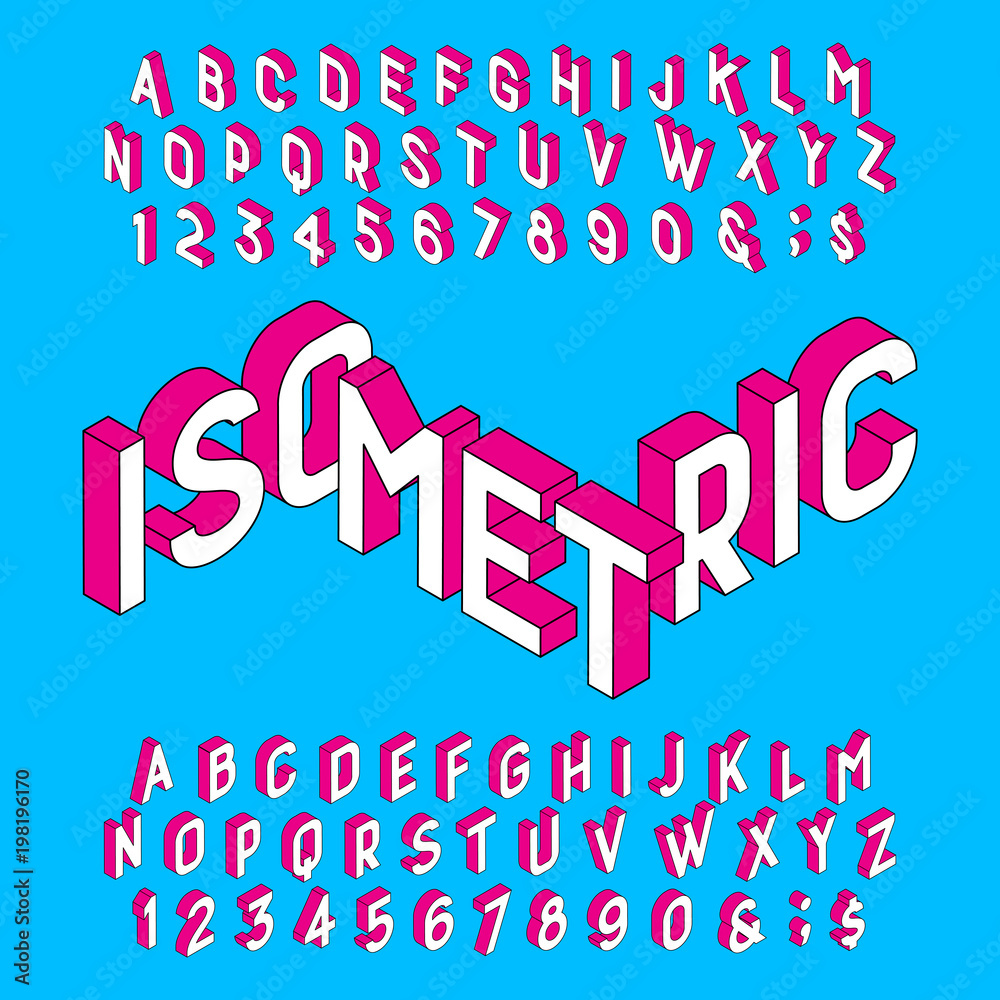 Fototapete isometric alphabet font. letters and numbers on a light blue background. stock vector typeface for y