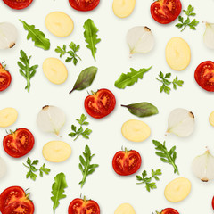 Collage of various vegetables on white background, isolated