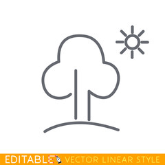 Garden tree under the hot sun. Editable line sketch icon. Stock vector illustration.