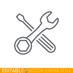 Screwdriver and Wrench. Tools vector icon. Editable line sketch icon. Stock vector illustration.