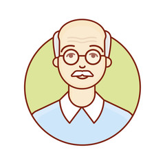 The face of an old man. Portrait of a pensioner. Elderly. Avatar of the grandfather. Professor . Vector linear illustration