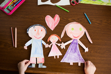happy family: mother, father, child. love. kid craft. family day