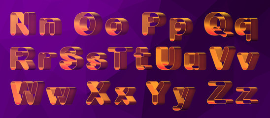Vector set, alphabet orthogonal hollow, realistic illuminated, silhouettes of symbols.