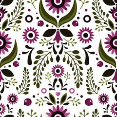 Folklore floral ornament. Seamless pattern.