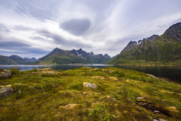 Fototapeta na wymiar Svolvær and its mountains