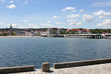 Fototapeta na wymiar Beach, pier and hotels in Sopot, Poland