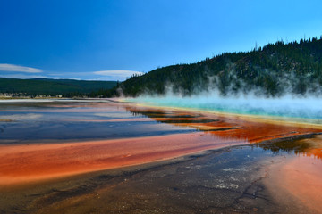 Grand Prismatic Spring, wonderful and colorful geysers in Old Faithful in Yellowstone. 