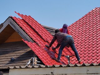 Technician is Work Roof Repair