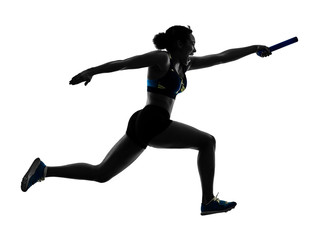 Fototapeta na wymiar athletics relay runners sprinters running runners in silhouette isolated on white background