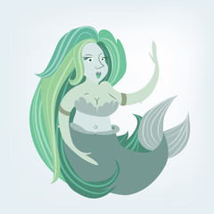 Beautiful mermaid. Flat illustrated siren. Hand drawn design on white background