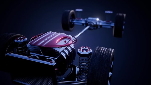car chassis with engine and wheels