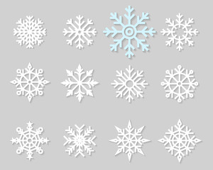 Fototapeta na wymiar Flat icons of snow flakes silhouette.