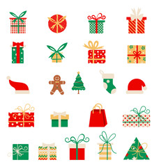 New year icons. Set of Christmas elements in a flat style. Vector Cartoon flat design.