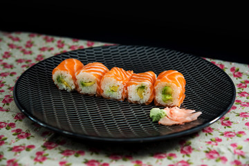 Japanese food Sushi Roll Maki of Salmon and avocado