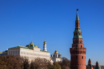 Moscow Kremlin on blue sky background