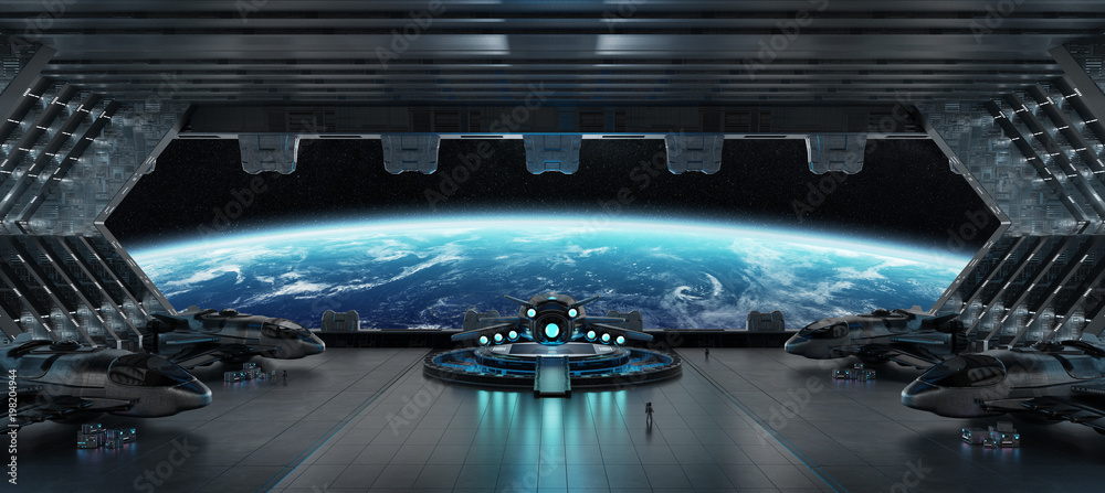 Poster landing strip spaceship interior 3d rendering elements of this image furnished by nasa