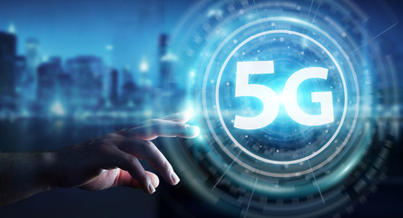 Businessman using 5G network interface 3D rendering