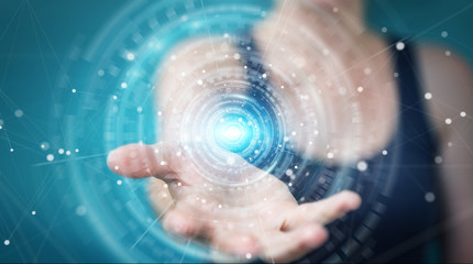 Businesswoman using digital network connection interface 3D rendering