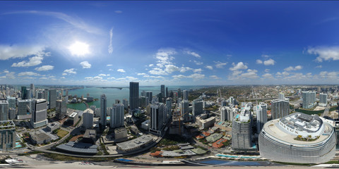Aerial 360 spherical city panorama Miami Brickell City Heights and Centre - obrazy, fototapety, plakaty