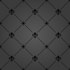 Naklejka premium Seamless dark pattern. Modern geometric ornament with royal lilies. Classic vintage background