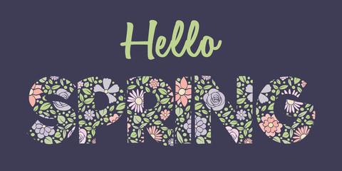 Spring - cute header with floral calligraphy. Vector.