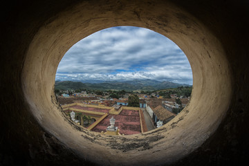 Landscape through a hole of an old tower near Trinidad, Cuba