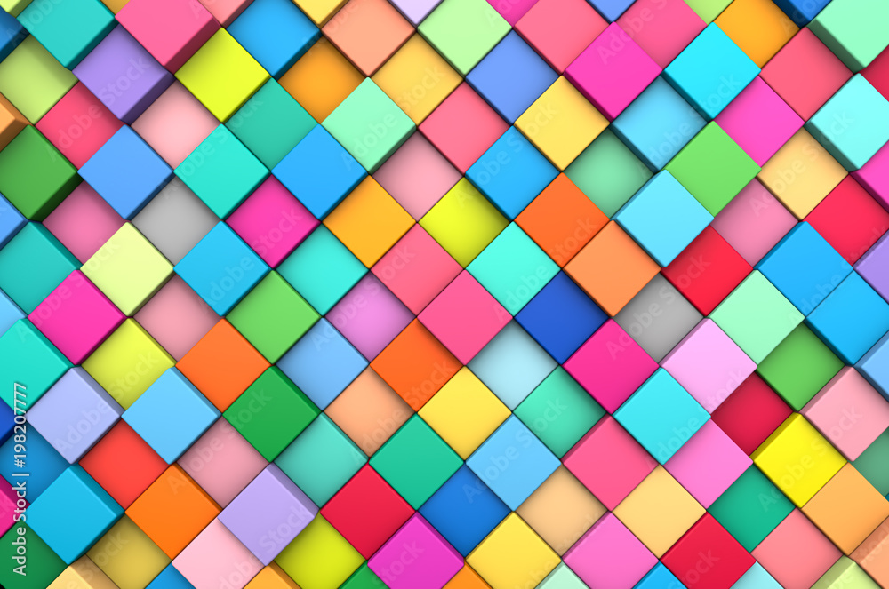 Poster 3d rendering abstract background of multi-colored cubes