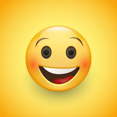 Smiling face emoticon with smiling eyes on a yellow background - smiley showing a true sense of happiness