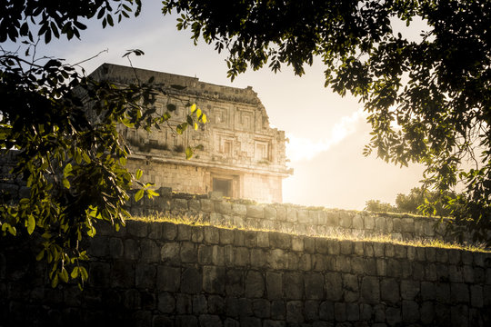 Maya ruin complex of Uxmal in Puuc route in Yucatan Mexico